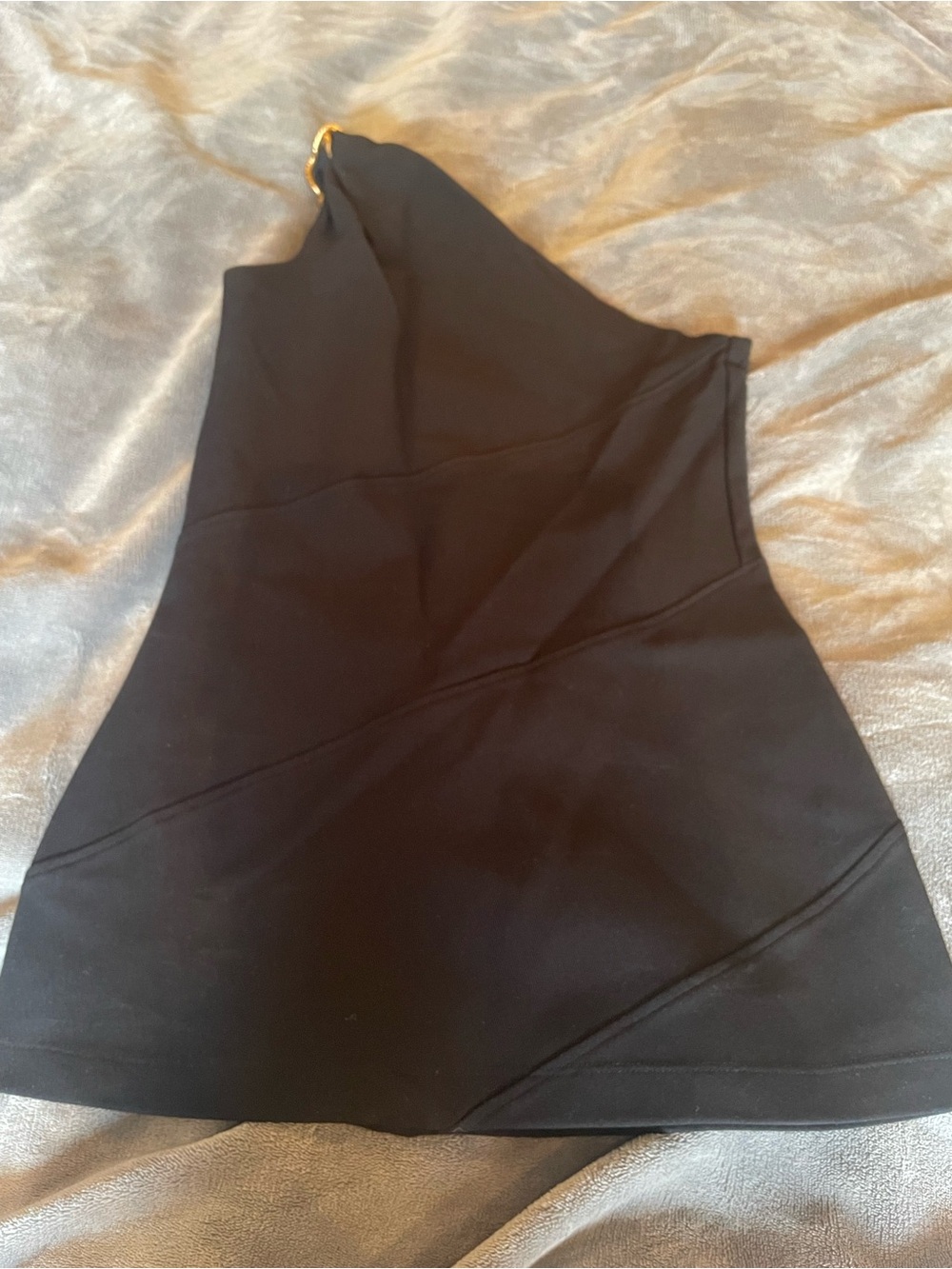 Givenchy Black One-Shoulder Top with Gold Ring Accent